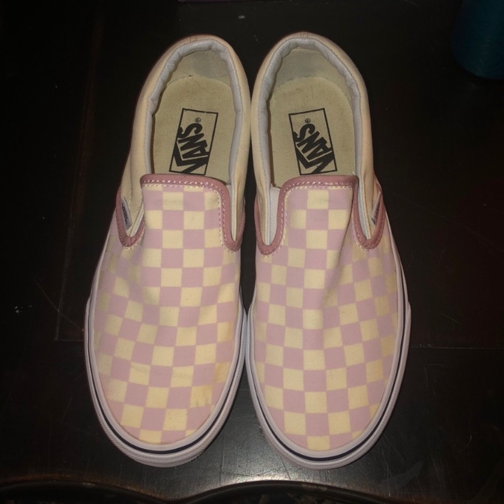 Pink checker slip on vans